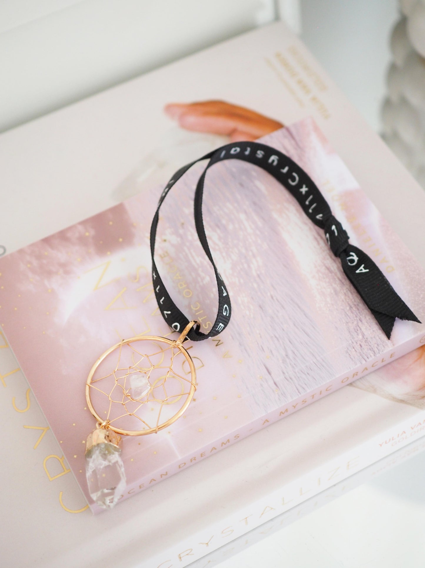 Bergkristall Traumfänger Anhänger Gold ca. 23 cm - Brasilien HANDMADE