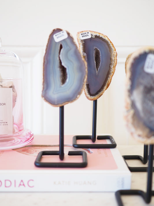 Achat Geode (Graublau) auf Halter. Ständer ca 10-14 cm - aus Brasilien Handpoliert