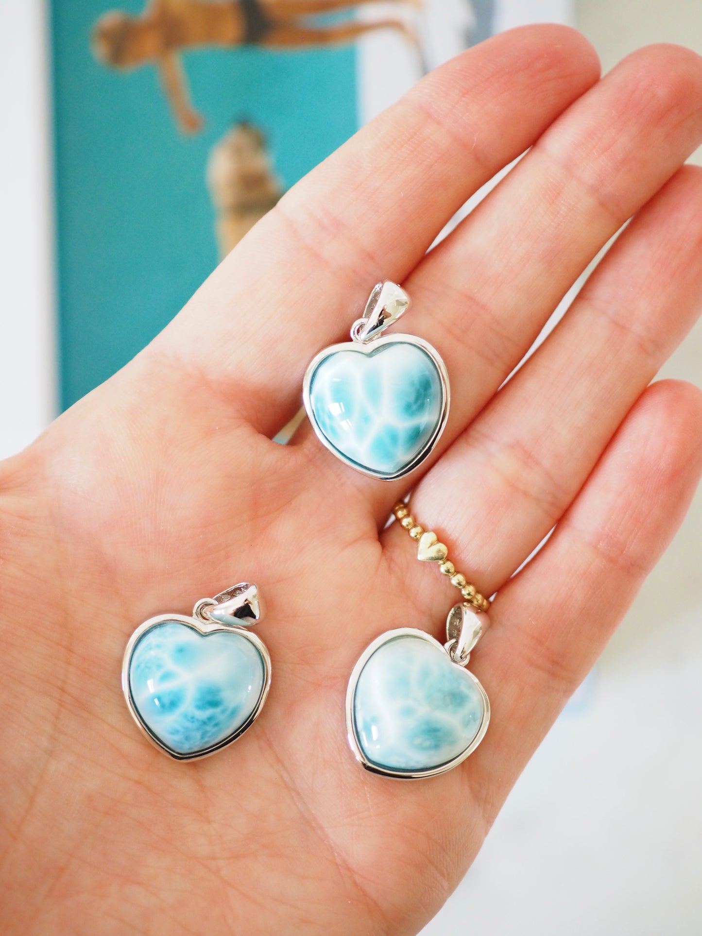 AAA Larimar Herz Anhänger M 2.3 cm 925 Sterlingsilber rhodiniert - aus der Dominikanischen Republik RARE