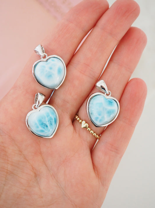 AAA Larimar Herz Anhänger L 2.7 cm 925 Sterlingsilber rhodiniert - aus der Dominikanischen Republik RARE