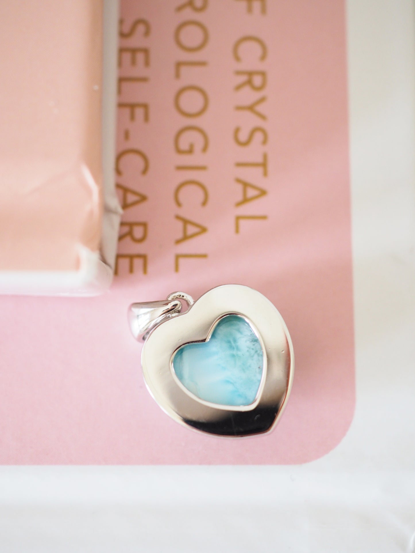 AAA Larimar Herz Anhänger L 2.7 cm 925 Sterlingsilber rhodiniert - aus der Dominikanischen Republik RARE