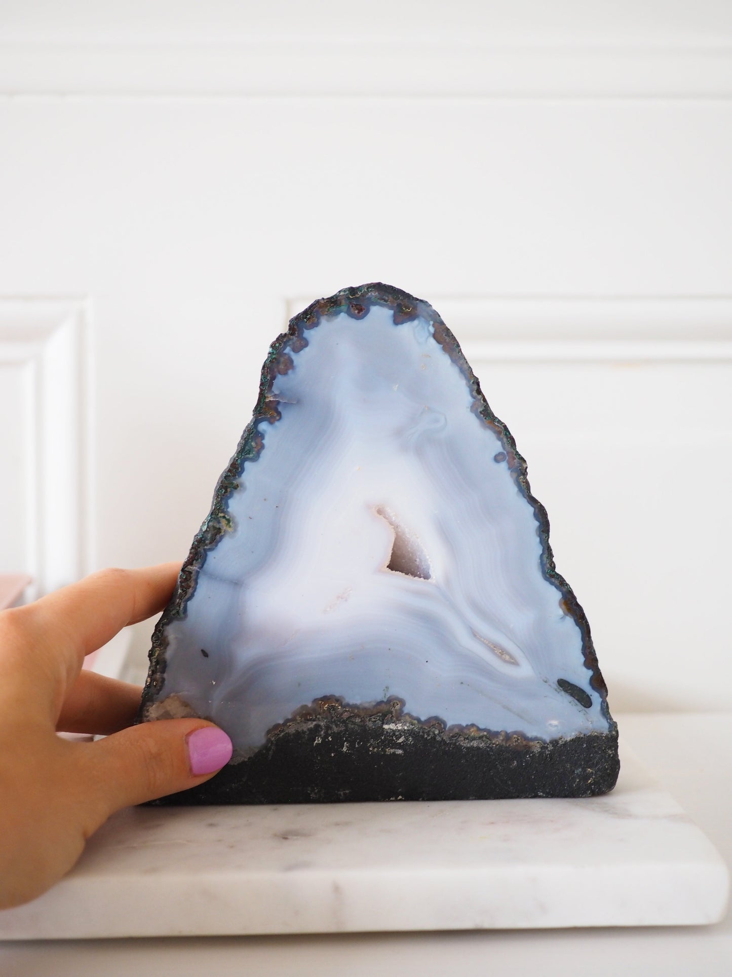 XL Zart Blau Rosa Achat Geode . Agate Geode ca. 13 x14 cm . PARADISE COLLECTION - aus Brasilien HIGH QUALITY Handpoliert