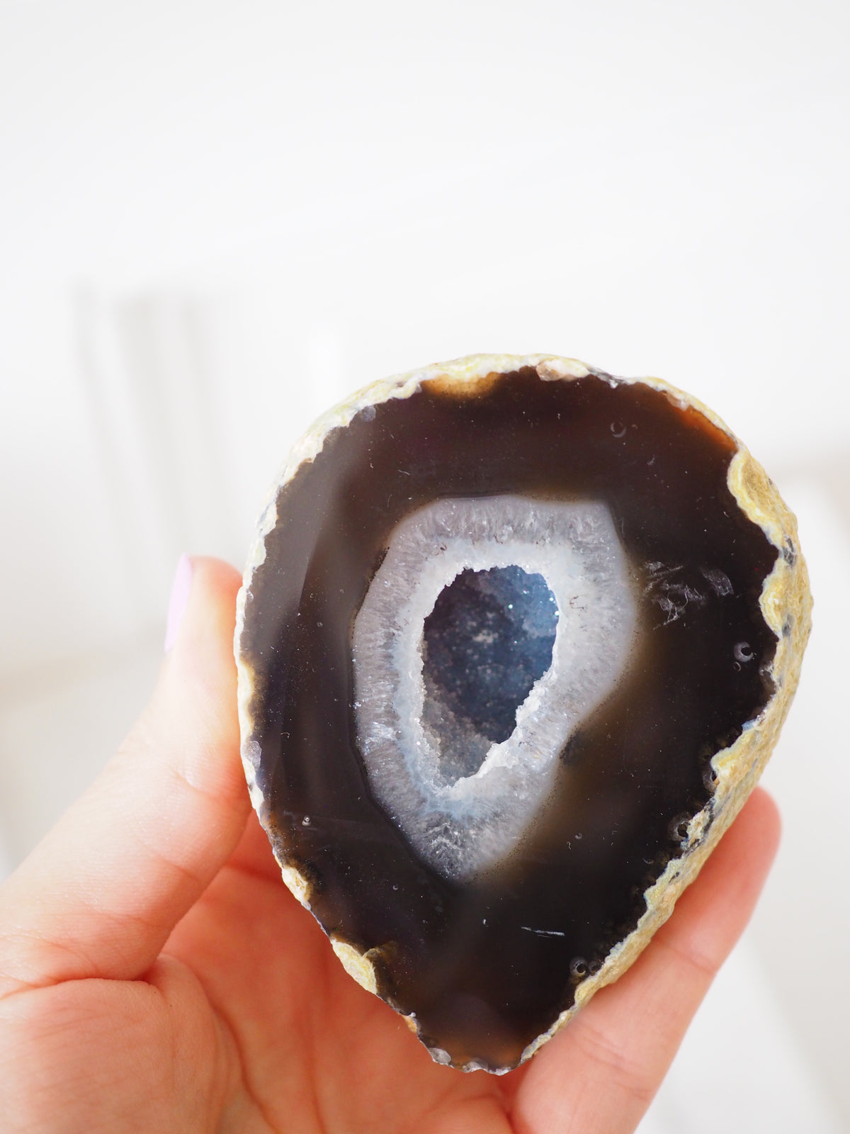 Mokka Blaue Achat Geode . Agate Geode ca xx cm - aus Brasilien HIGH QUALITY Handpoliert