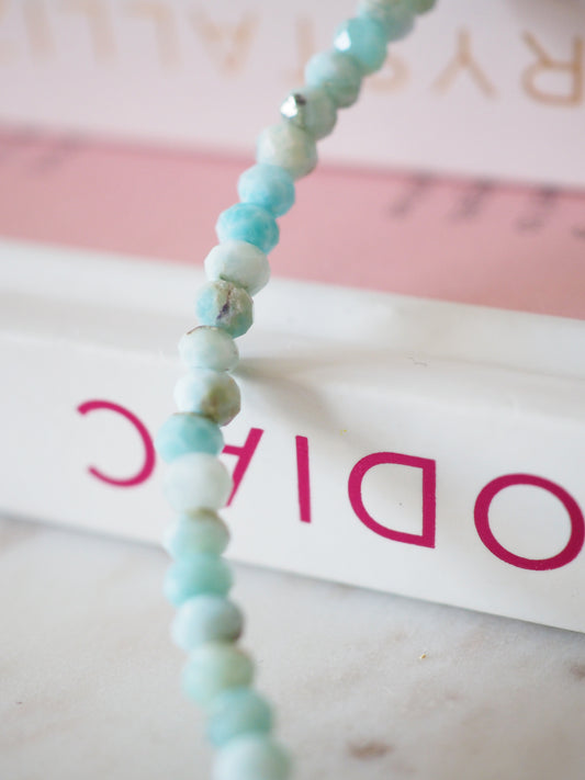 Larimar Hals Kette Facettiert 925 Sterlingsilber Rhodiniert ca. 4x3 mm - Larimar aus der Dominikanischen Republik AA Qualität