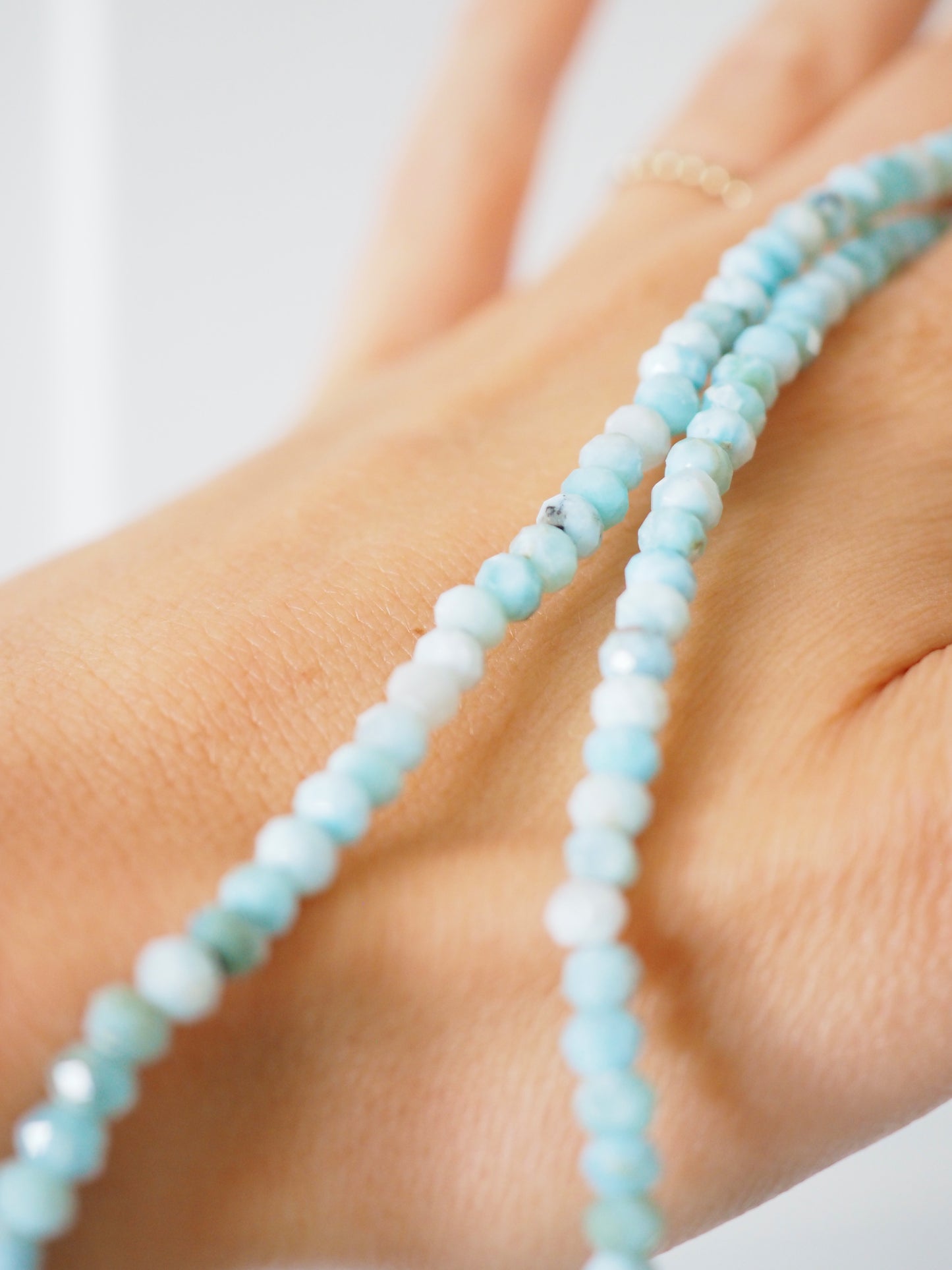 Larimar Hals Kette Facettiert 925 Sterlingsilber Rhodiniert ca. 4x3 mm - Larimar aus der Dominikanischen Republik AA Qualität