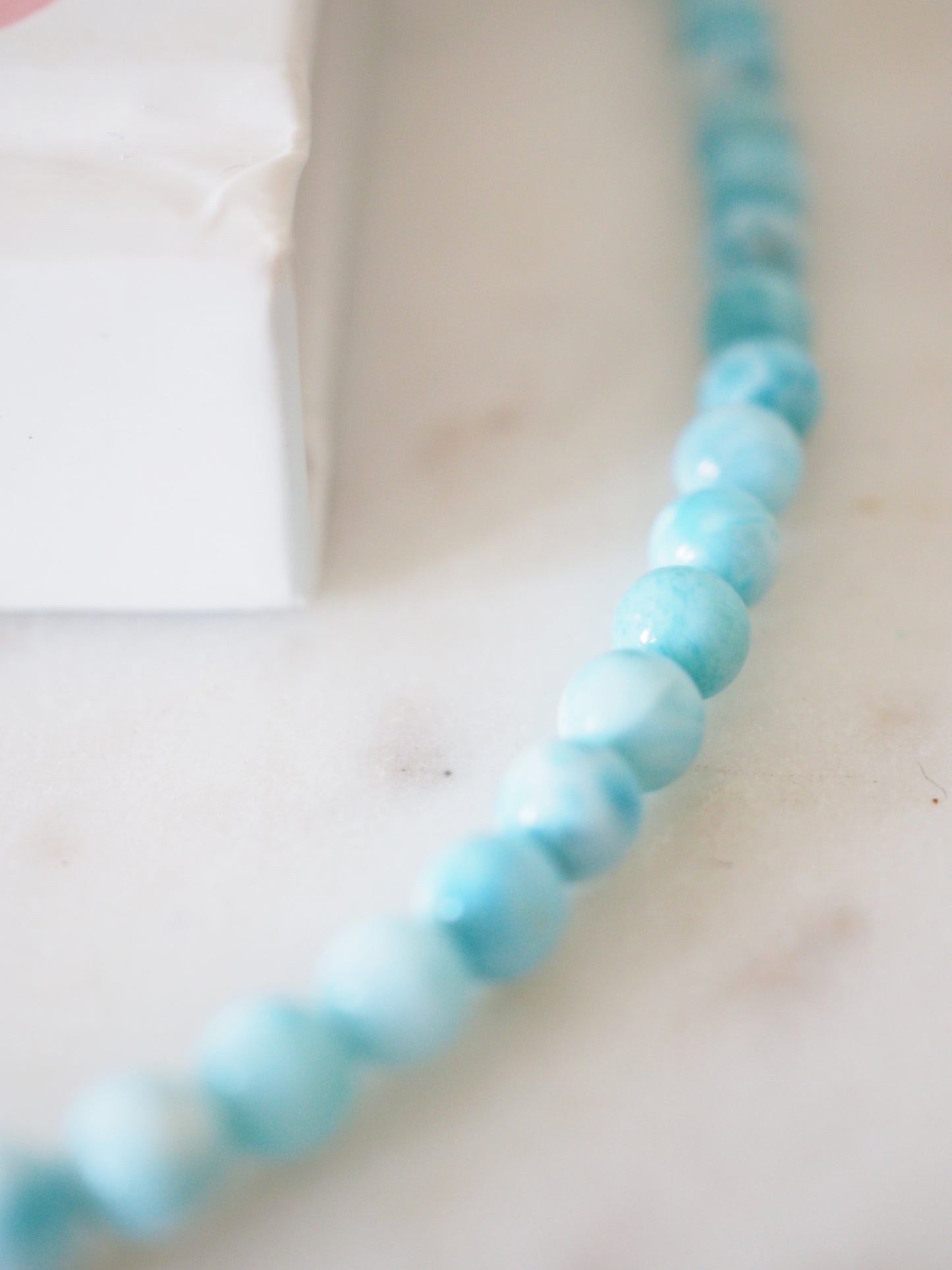 Larimar Kugel Hals Kette 925 Sterlingsilber Rhodiniert ca. 5 mm - Larimar aus der Dominikanischen Republik AAA Qualität