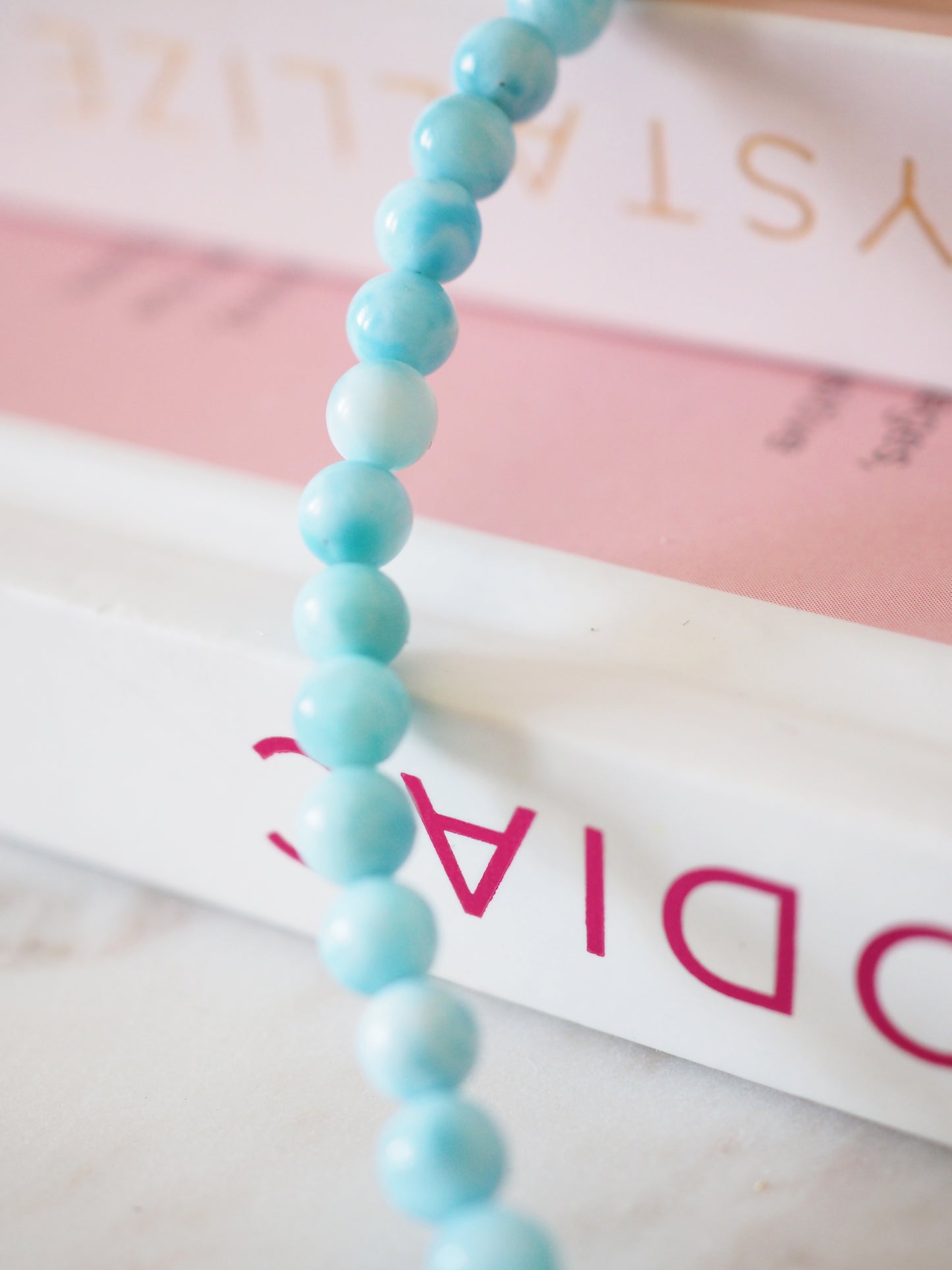 Larimar Kugel Hals Kette 925 Sterlingsilber Rhodiniert ca. 5 mm - Larimar aus der Dominikanischen Republik AAA Qualität