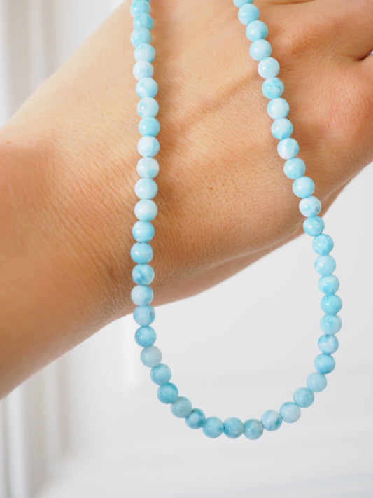 Larimar Kugel Hals Kette 925 Sterlingsilber Rhodiniert ca. 5 mm - Larimar aus der Dominikanischen Republik AAA Qualität