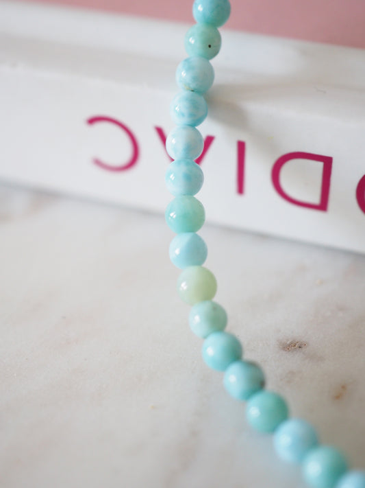 Larimar Kugel Hals Kette 925 Sterlingsilber Rhodiniert ca. 4.5 mm - Larimar aus der Dominikanischen Republik AA Qualität