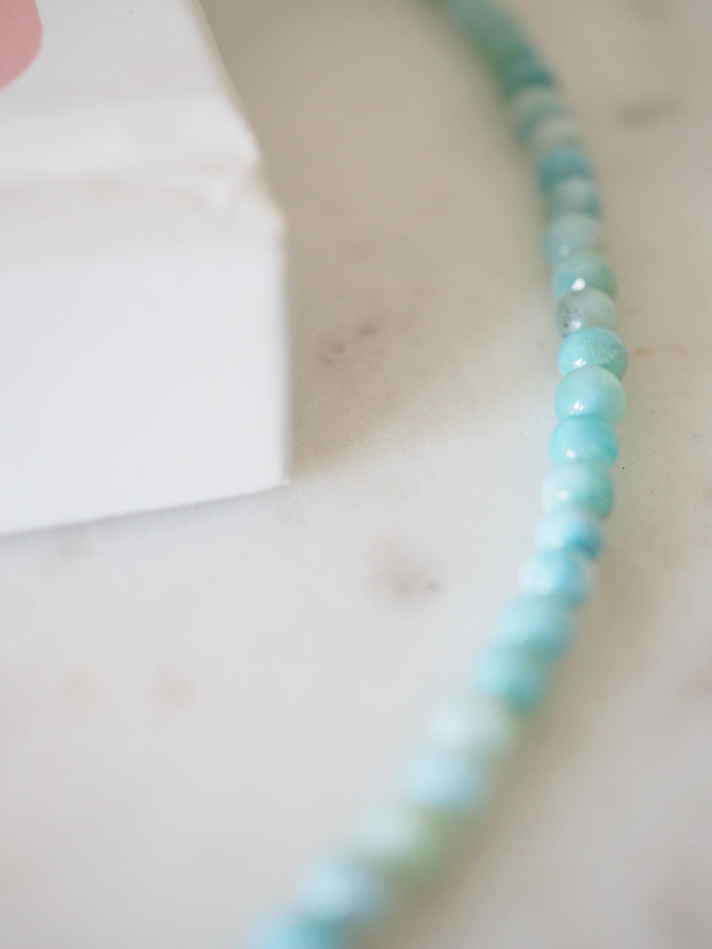 Larimar Kugel Hals Kette 925 Sterlingsilber Rhodiniert ca. 4.5 mm - Larimar aus der Dominikanischen Republik AA Qualität