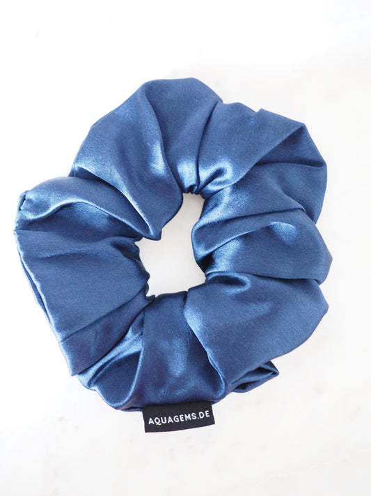 CRYSTAL SCRUNCHIE 100% Maulbeerseiden Haargummi mit Kristall Tasche & Schwarzem Turmalin - DARK NAVY . Marine Blau