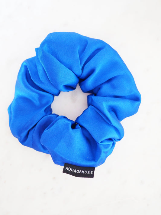 CRYSTAL SCRUNCHIE 100% Maulbeerseiden Haargummi mit Kristall Tasche & Schwarzem Turmalin - ROYAL BLUE . Blau