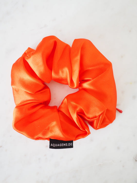 CRYSTAL SCRUNCHIE 100% Maulbeerseiden Haargummi mit Kristall Tasche & Schwarzem Turmalin - AUTUMN ORANGE