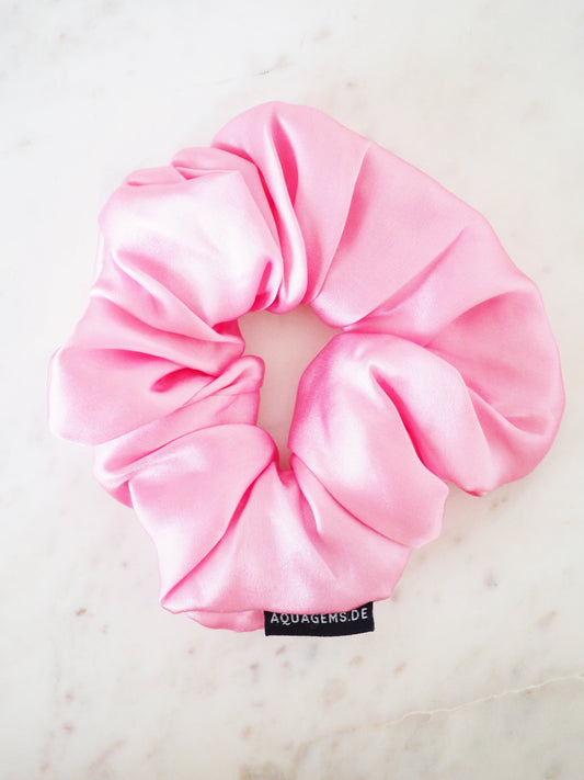 CRYSTAL SCRUNCHIE 100% Maulbeerseiden Haargummi mit Kristall Tasche & Schwarzem Turmalin - GIRLY ROSA