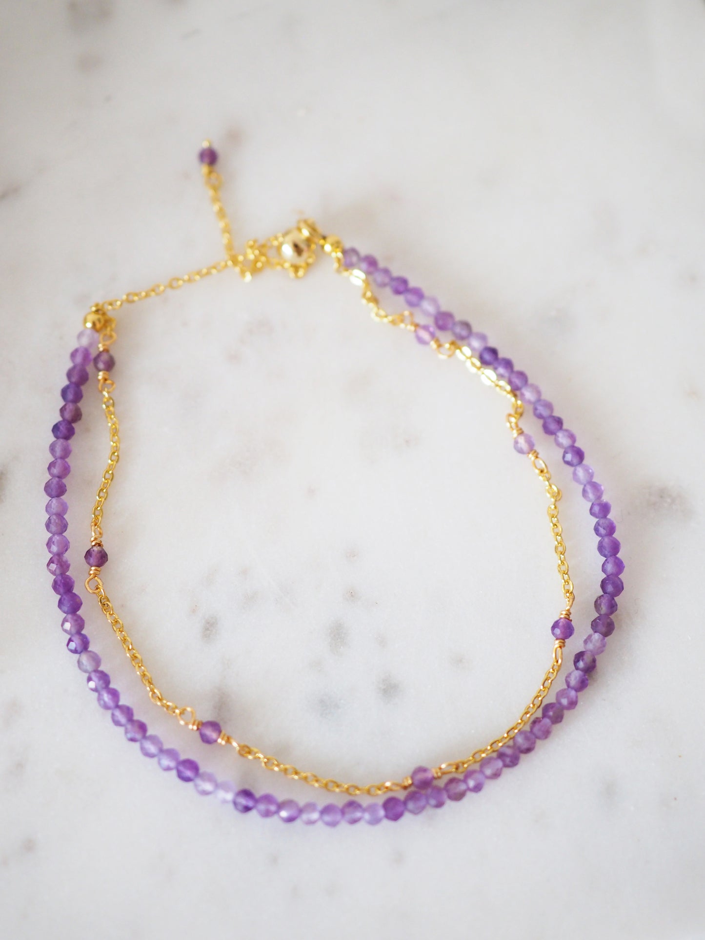 Doppeltes Facettiertes Amethyst Armband ca. 2 mm ONESIZE - High Quality