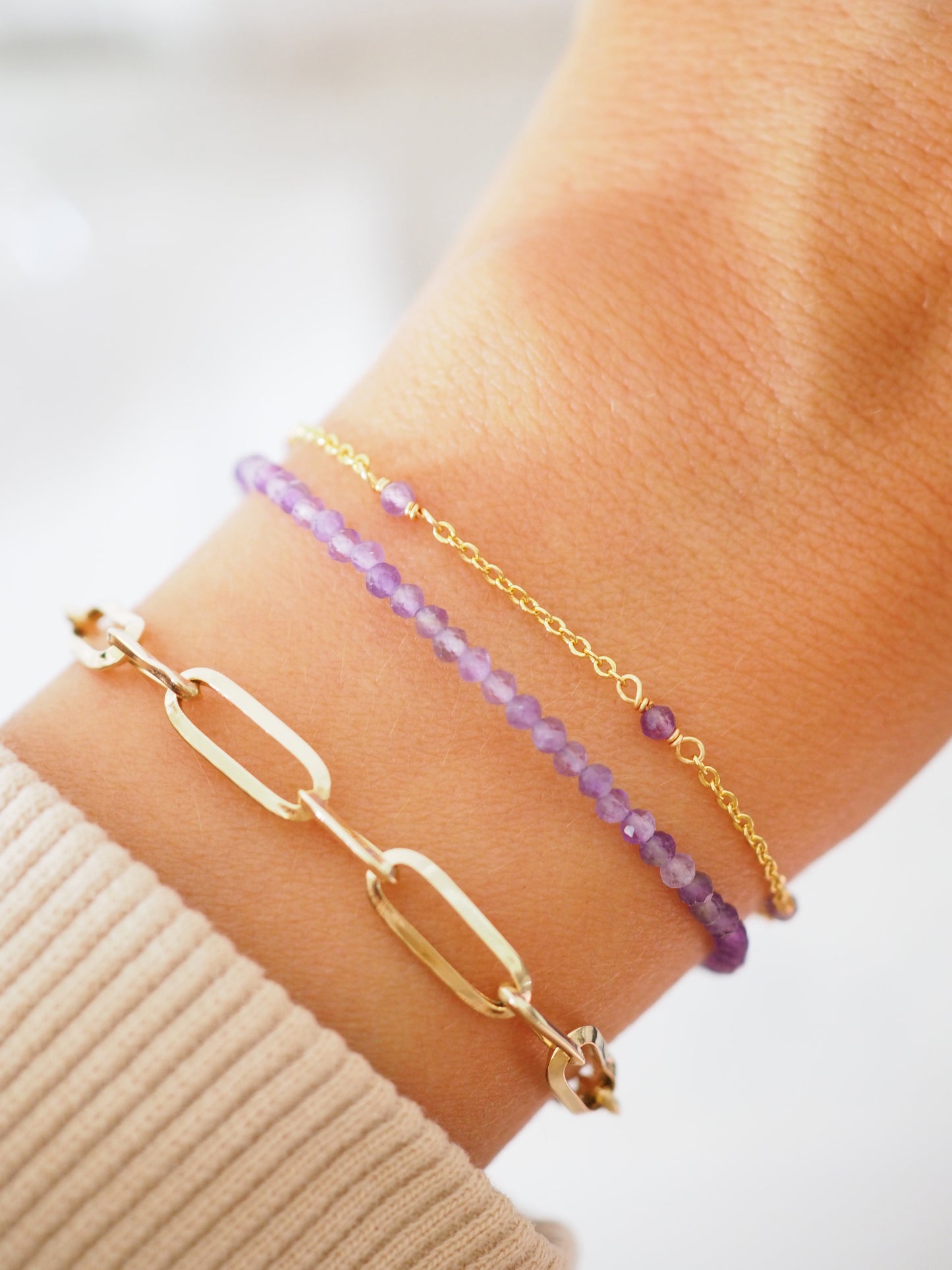 Doppeltes Facettiertes Amethyst Armband ca. 2 mm ONESIZE - High Quality