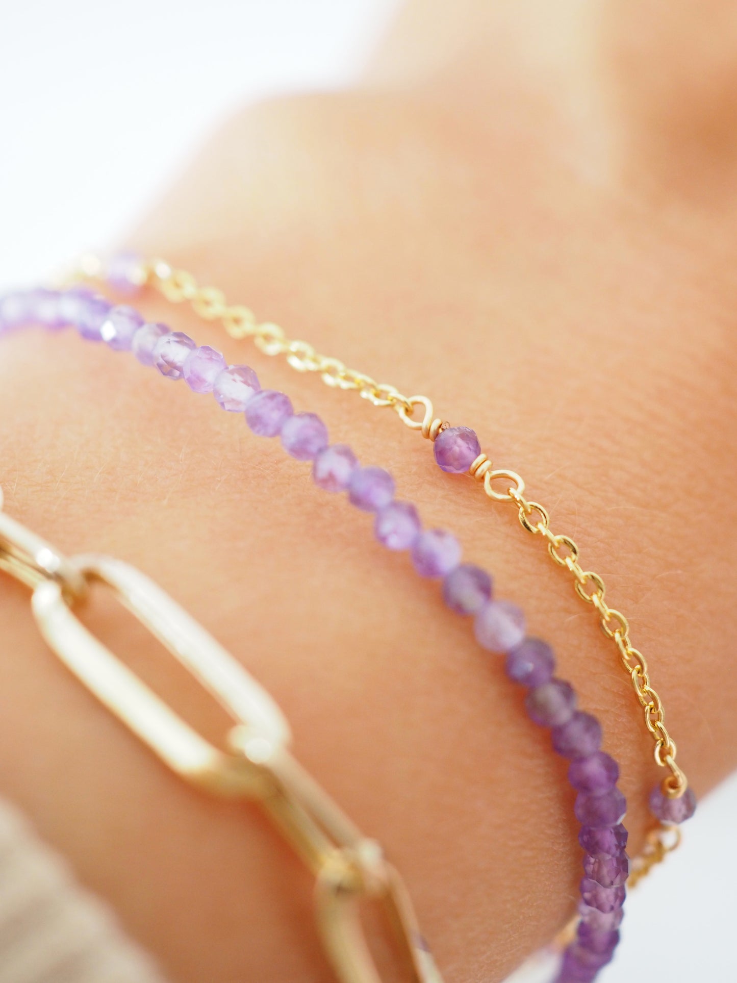 Doppeltes Facettiertes Amethyst Armband ca. 2 mm ONESIZE - High Quality