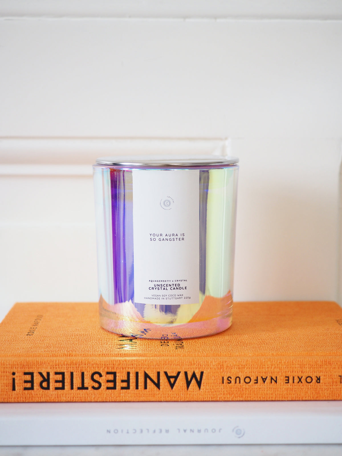GANGSTER AURA CRYSTAL CANDLE . Apophyllite & AngelAura Bergkristall