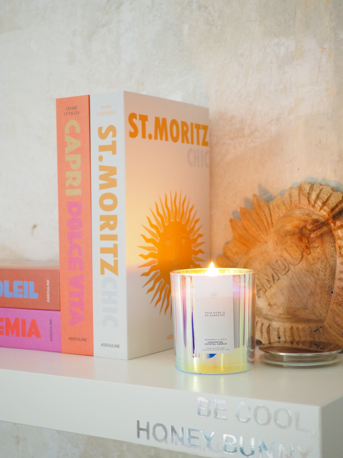 GANGSTER AURA CRYSTAL CANDLE . Apophyllite & AngelAura Bergkristall