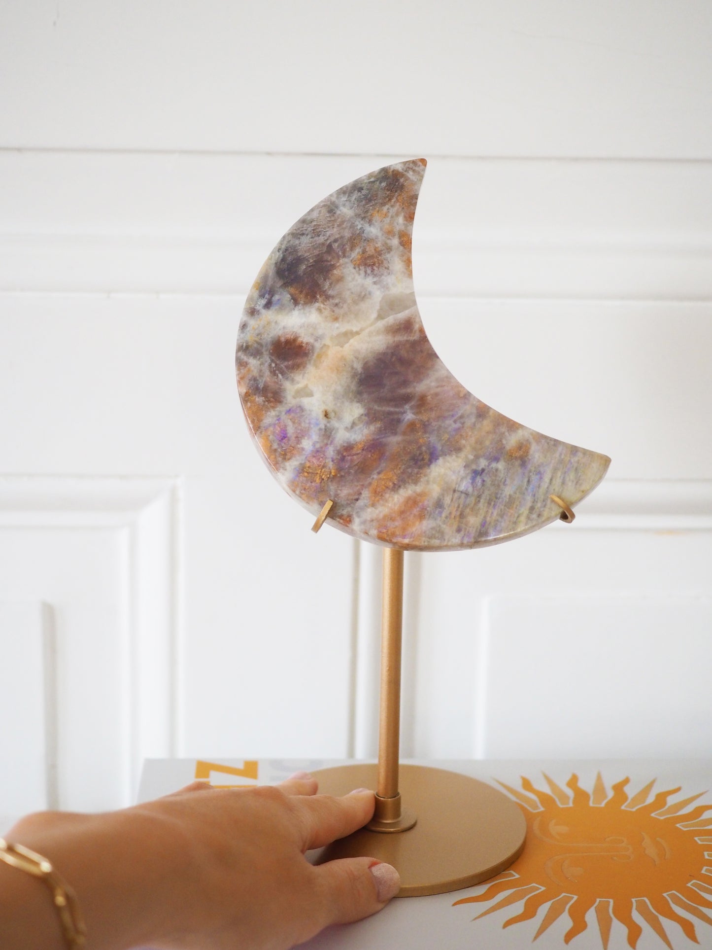 XL Mondstein & Sonnenstein Mond auf Halter ca. 23 cm - Hand Carved