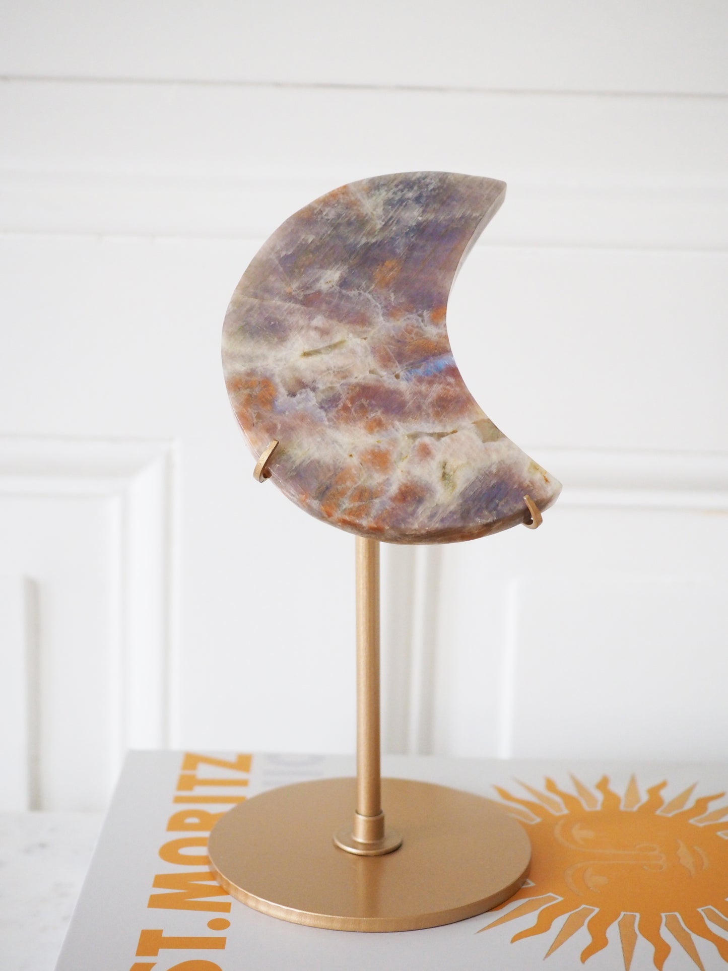 L Mondstein & Sonnenstein Mond auf Halter ca. 20cm - Hand Carved