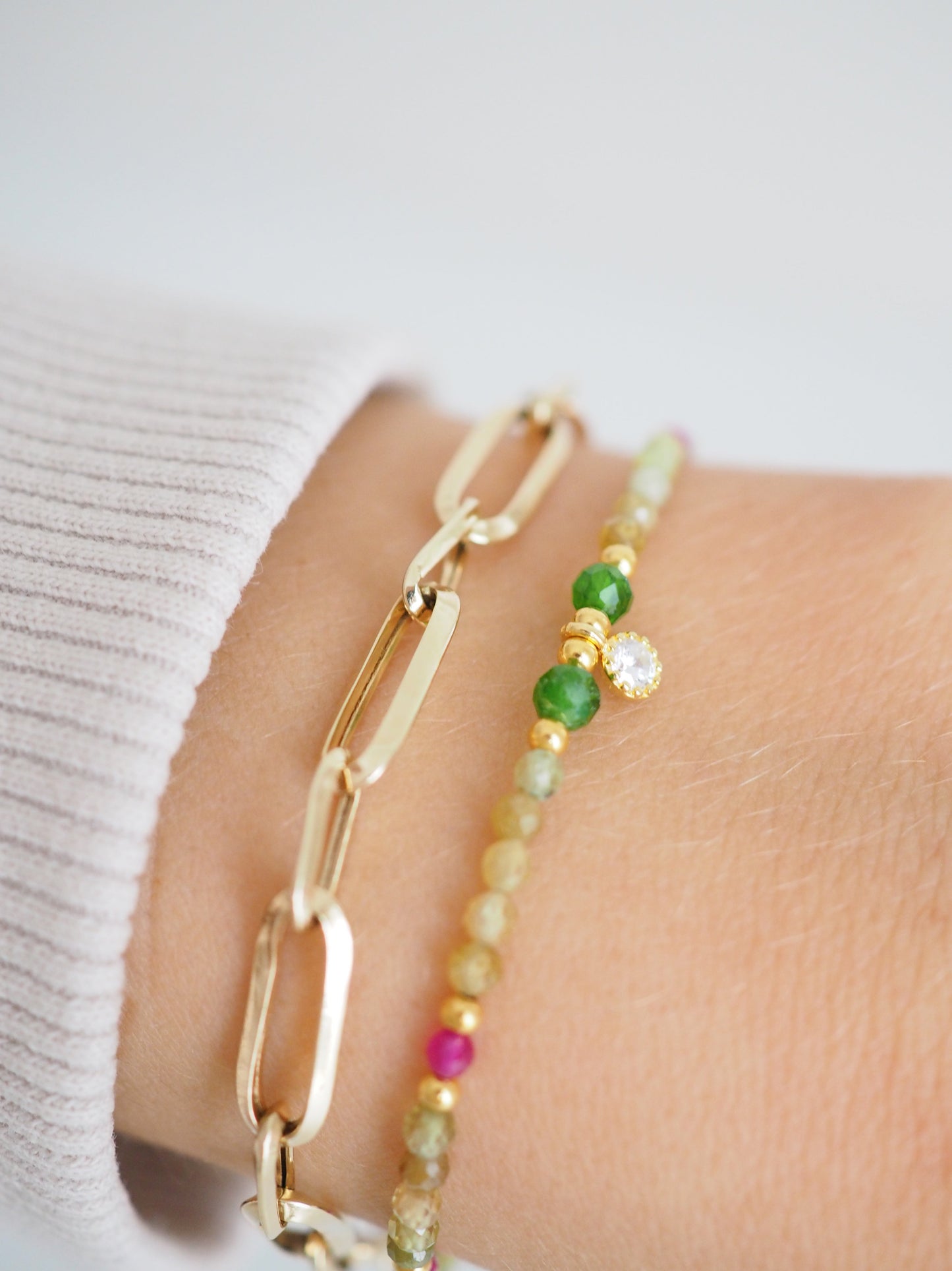 Facettiertes Armband Granat . Diopsid & Korund ca. 16-19cm . 925 Sterlingsilber vergoldet