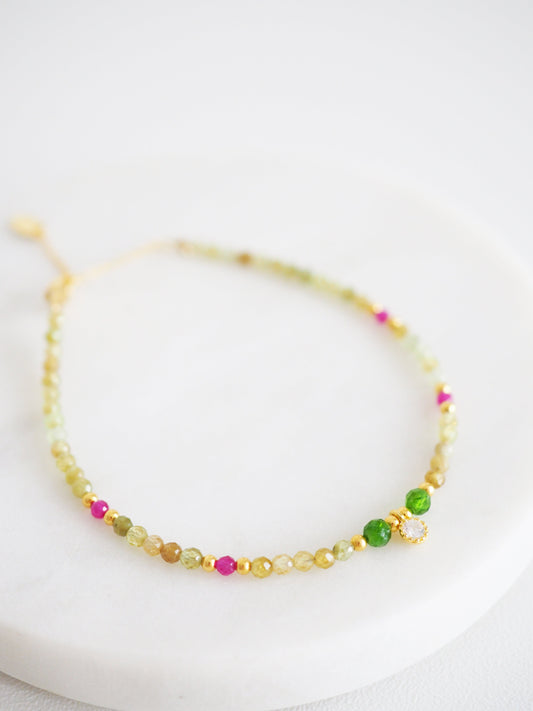 Facettiertes Armband Granat . Diopsid & Korund ca. 16-19cm . 925 Sterlingsilber vergoldet