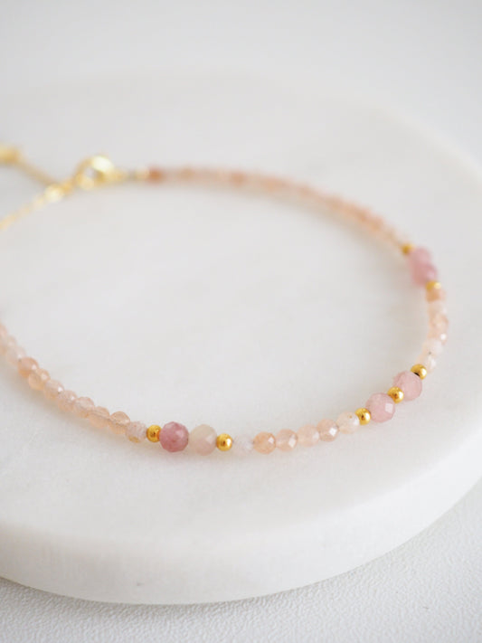 Facettiertes Armband Sonnenstein & Turmalin ca. 16-19cm . 925 Sterlingsilber vergoldet