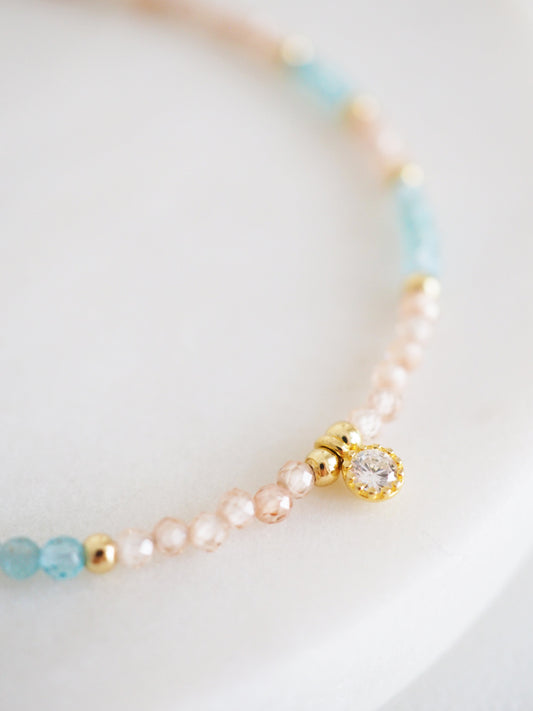 Facettiertes Armband Zirkon & Apatit ca. 16-19cm . 925 Sterlingsilber vergoldet