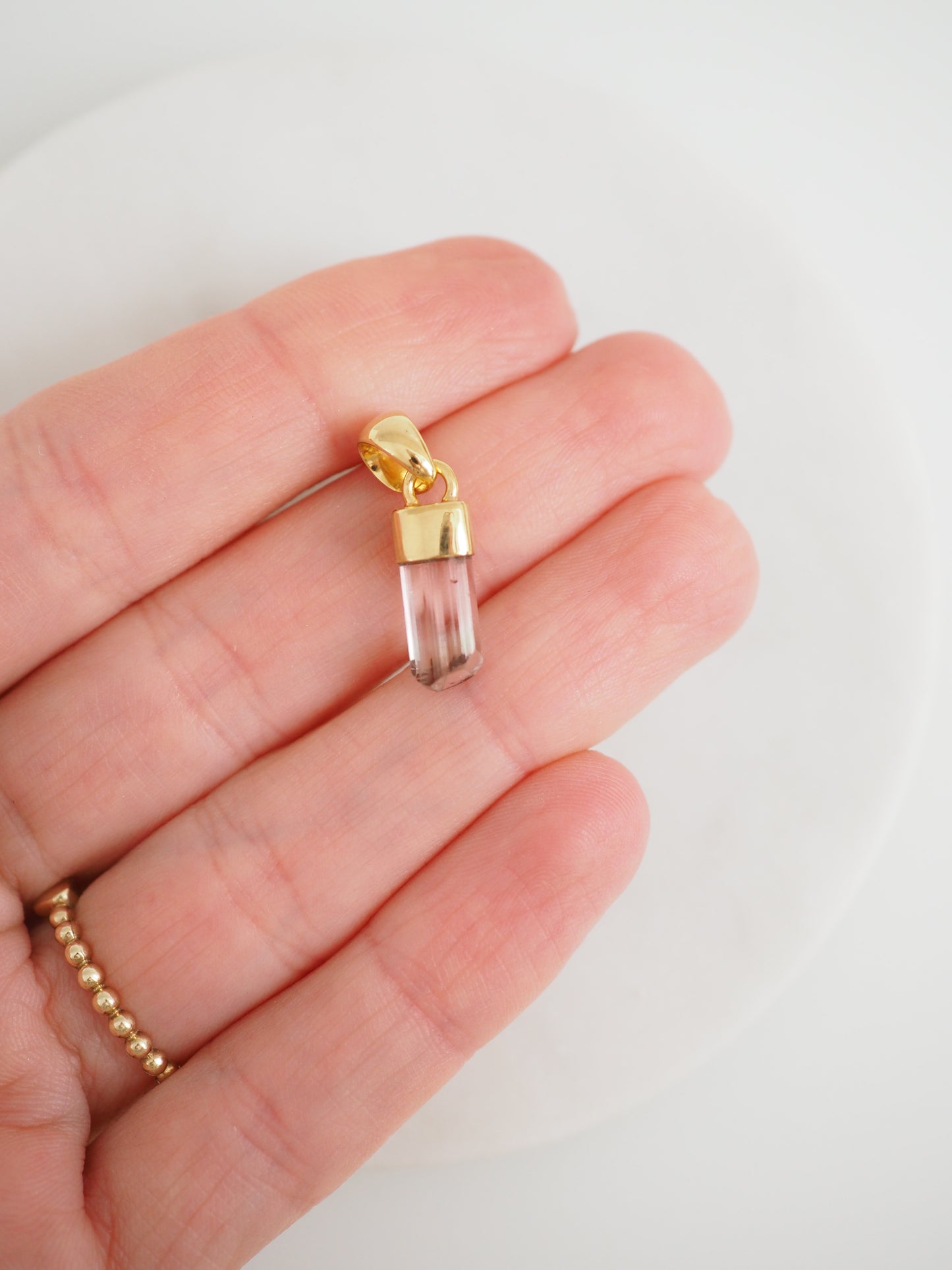 Bi Color Pinker Turmalin Anhänger ca. 23x6 mm -aus 925 Sterlingsilber vergoldet