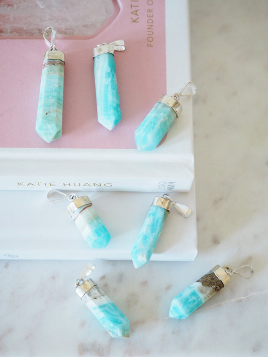 Blauer Aragonit . Karibischer Calcit 925er Sterlingsilber Anhänger ca. 2-3 cm - aus Pakistan HIGH QUALITY