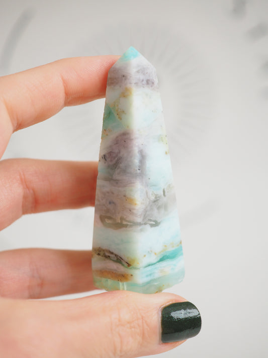 Grüner Opal Mini Obelisk - Green Opal ca. 6cm - aus Peru Handcarved RARE