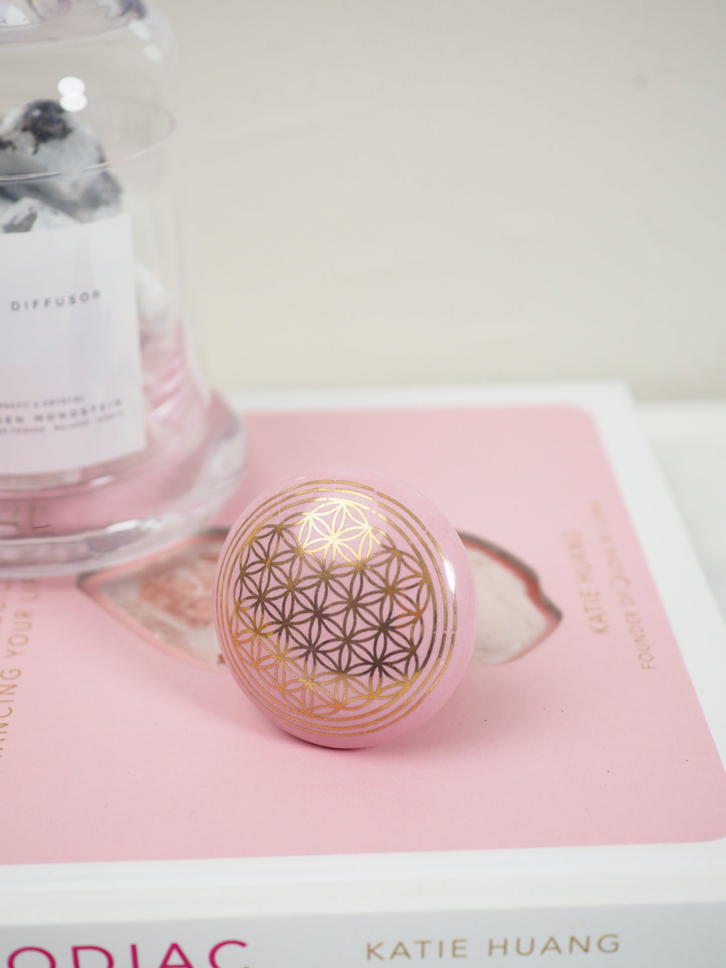 Blume des Lebens . Lebensblume Tür Knauf. Griff . Knopf . Keramik Rosa Gold