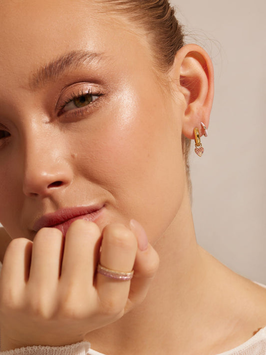 Herz Creolen Herz mit Korund (Saphir & Rubin). Granat & Cubic Zirkonia - 925 Sterlingsilber vergoldet