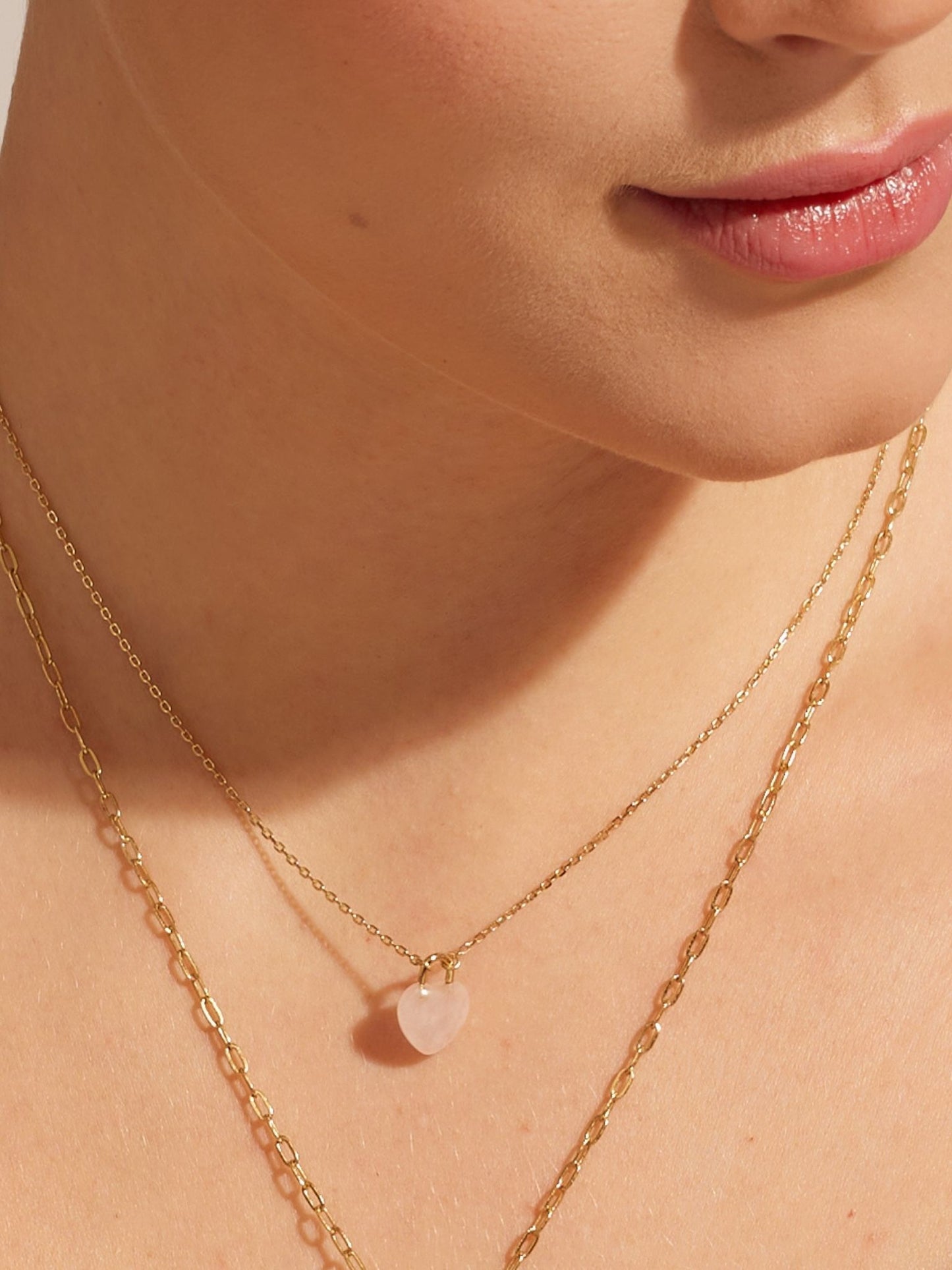 Rosenquarz Herz Kette aus 925 Sterlingsilber vergoldet