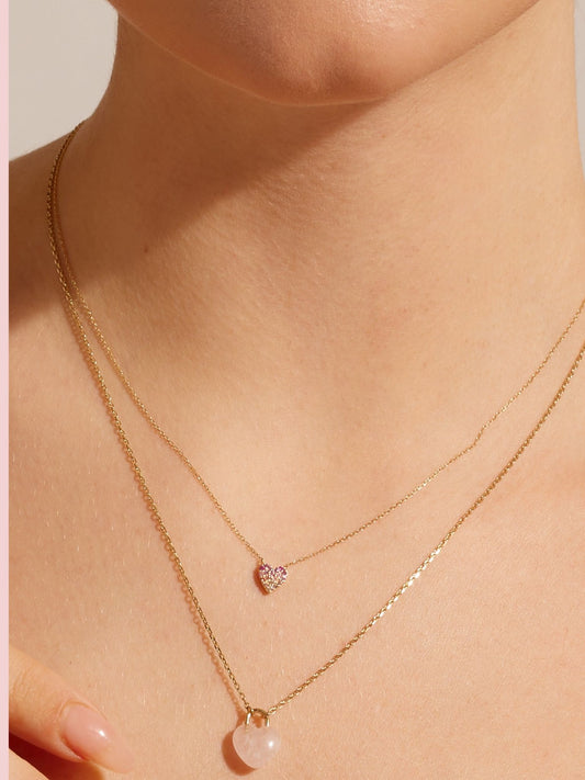 Herz Kette mit Saphir. Rubin & Cubic Zirkonia aus 925 Sterlingsilber vergoldet