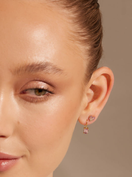 Herz Ohrstecker mit Pinken Saphir & Turmalin aus 585 Gold