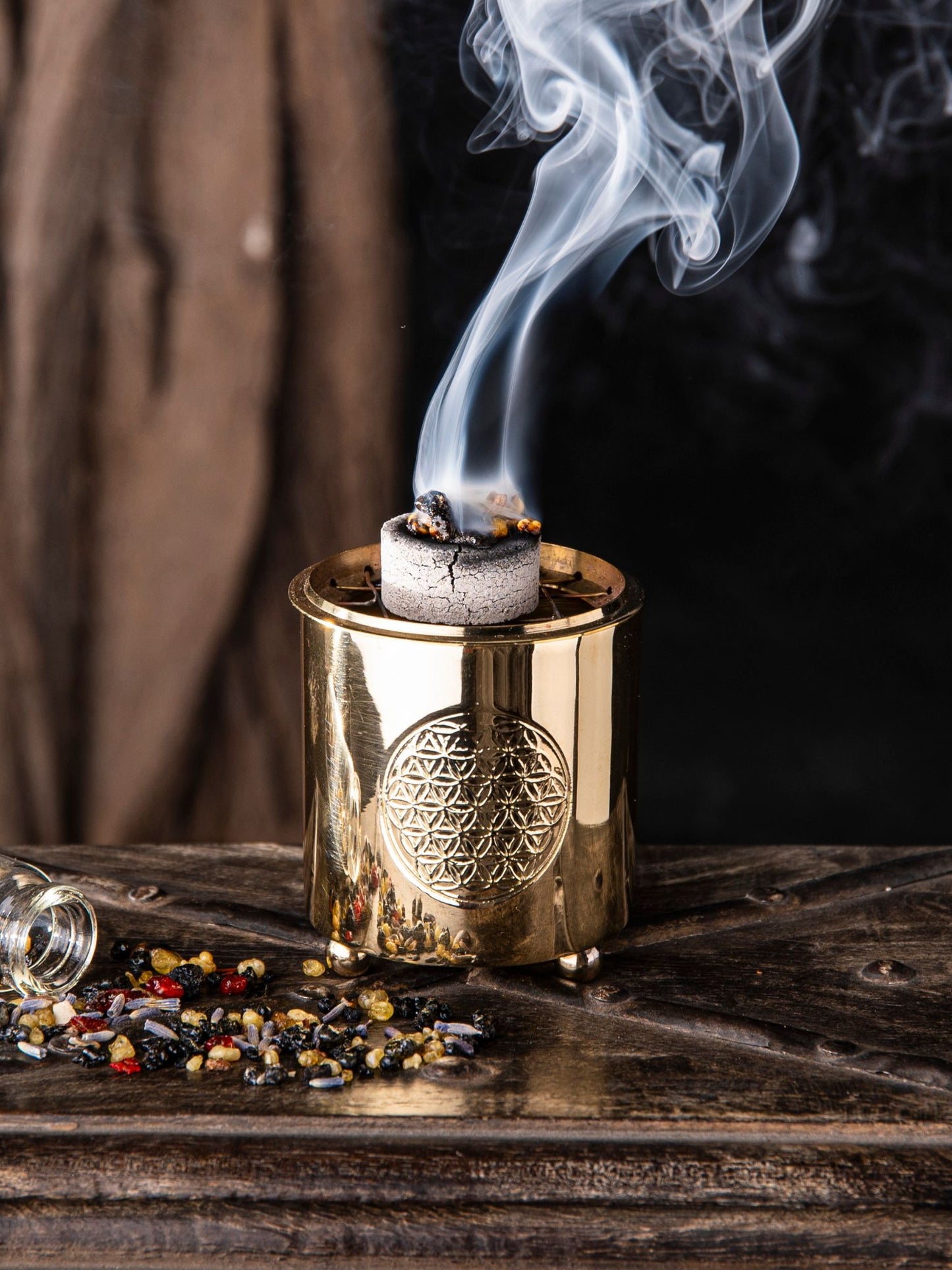 Blume des Lebens Räucher Gefäß 6cm mit Netz aus Messing