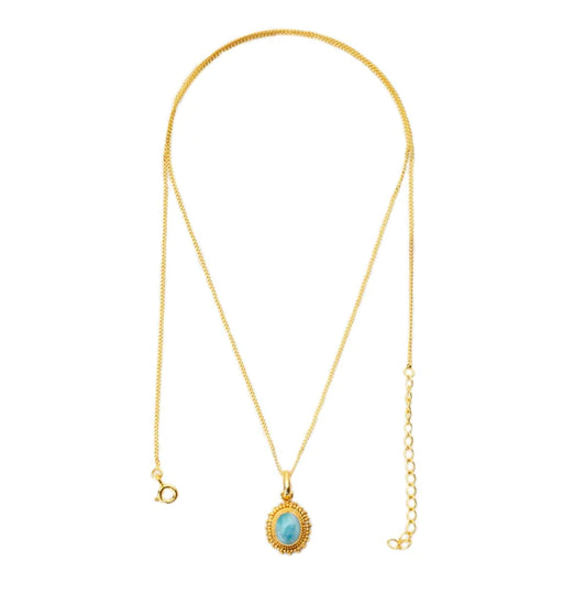 Larimar Kette 50 + 5cm - aus 925 Sterlingsilber vergoldet