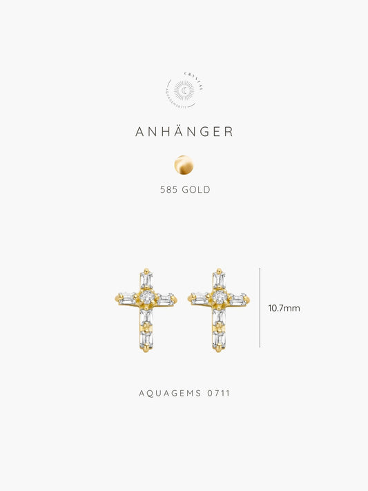 Kreuz mit Zirkonia . 585 Gold Ohrstecker