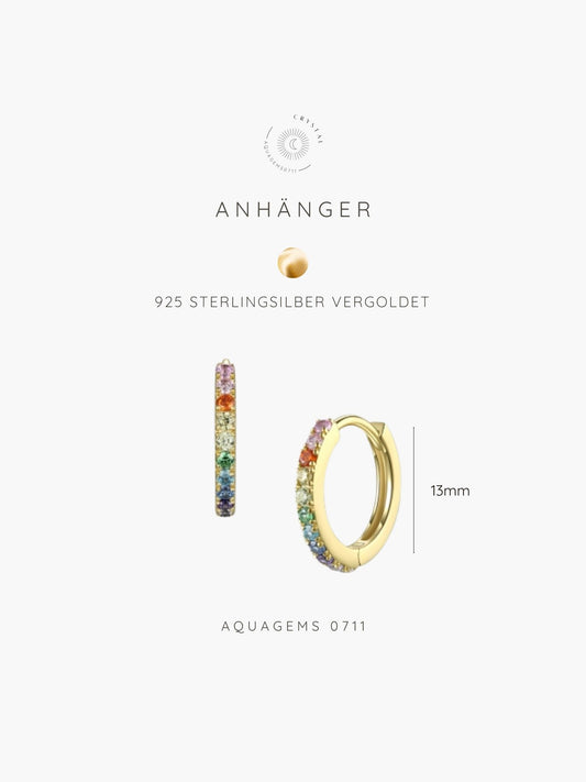 Regenbogen Creolen Zirkonia . 925 Sterlingsilber vergoldet