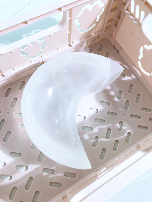 Selenit Mond Edelstein. Kristall Schale LARGE ca. 10 cm aus Marokko -Handcarved