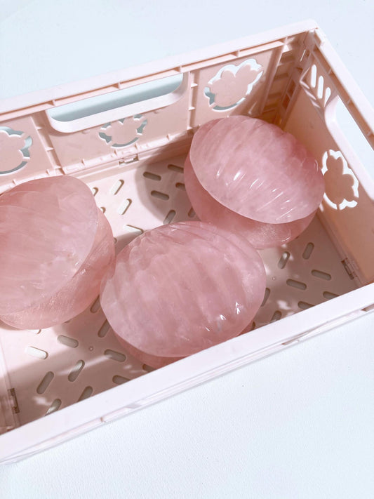 Muschel Rosenquarz Edelstein. Kristall Schale . Schmuckschale - Madagascar HAND CARVED