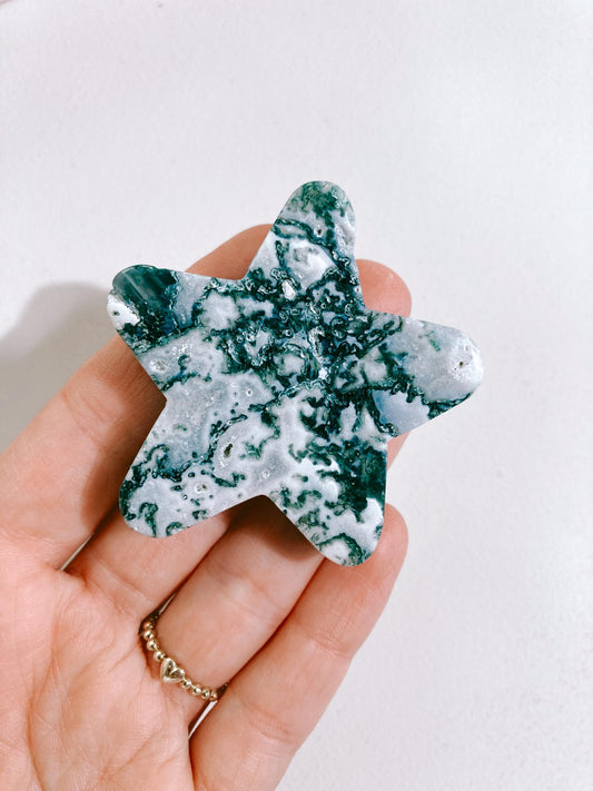 Moos Achat 2D Stern / Moss Agate Star 4-5 cm -aus China / Indien