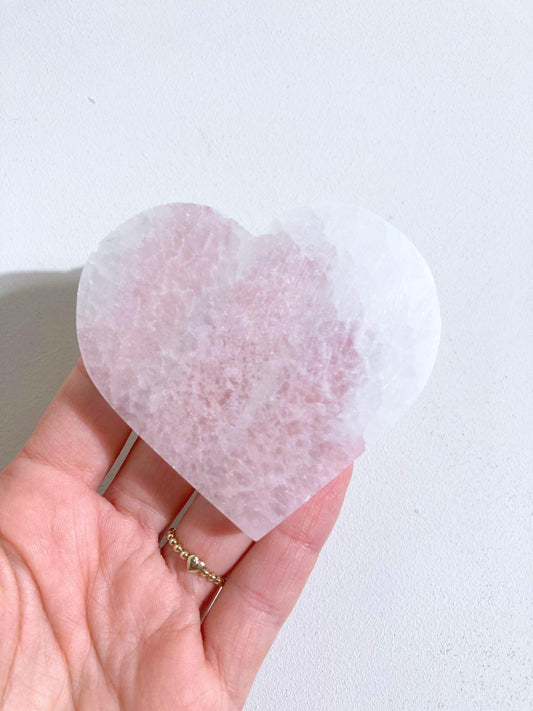 Herz Selenit Lade Platte 7cm aus Marokko - Handcarved