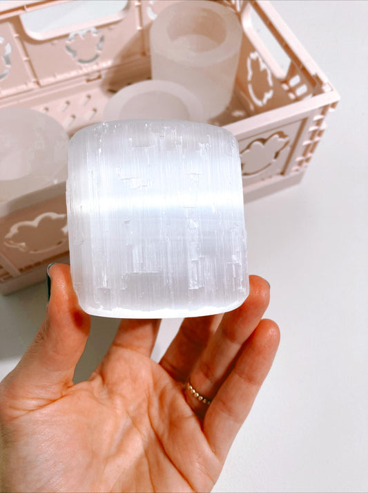 HAPPY ADVENT SET ! 4x Selenit Teelicht 6cm - aus Marokko Hand Carved