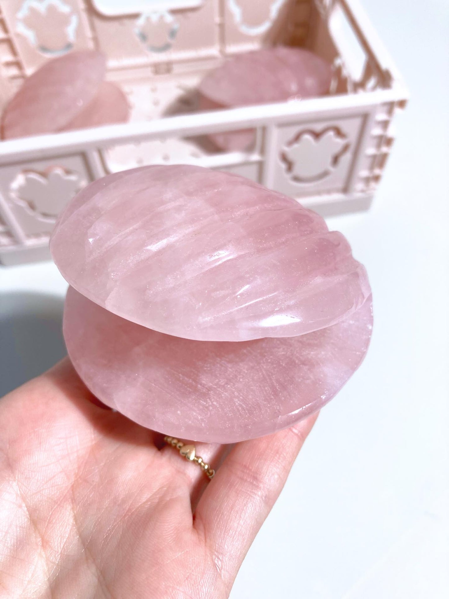 Muschel Rosenquarz Schale Shelly Muschel Schmuckschale . Rosequartz Shell bowl Carving - Hand Carving