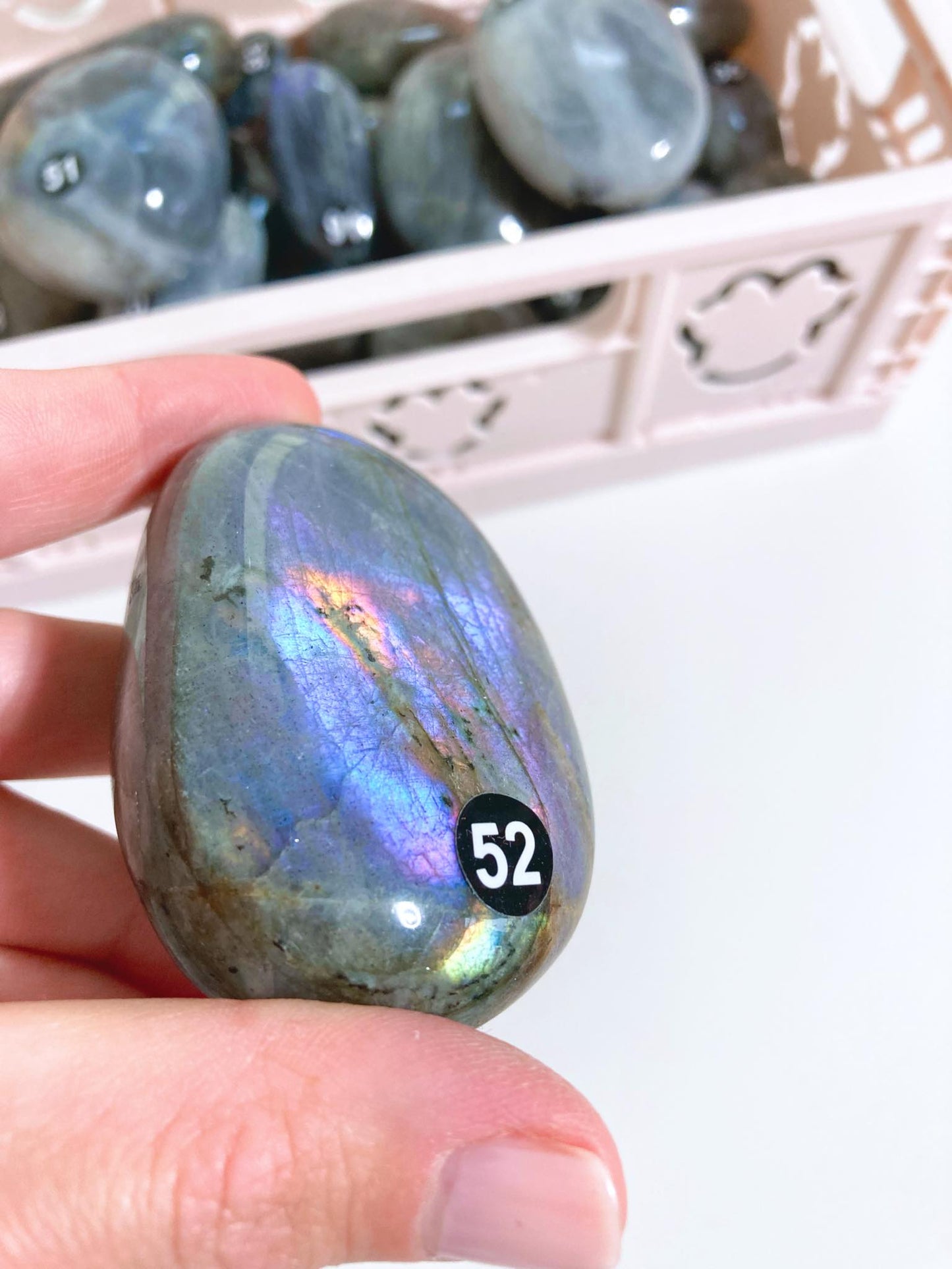 Blue Blau Pinl Purple Lila Mermaid Labradorit Palmstone 7 cm  (52) - Aus Madagascar