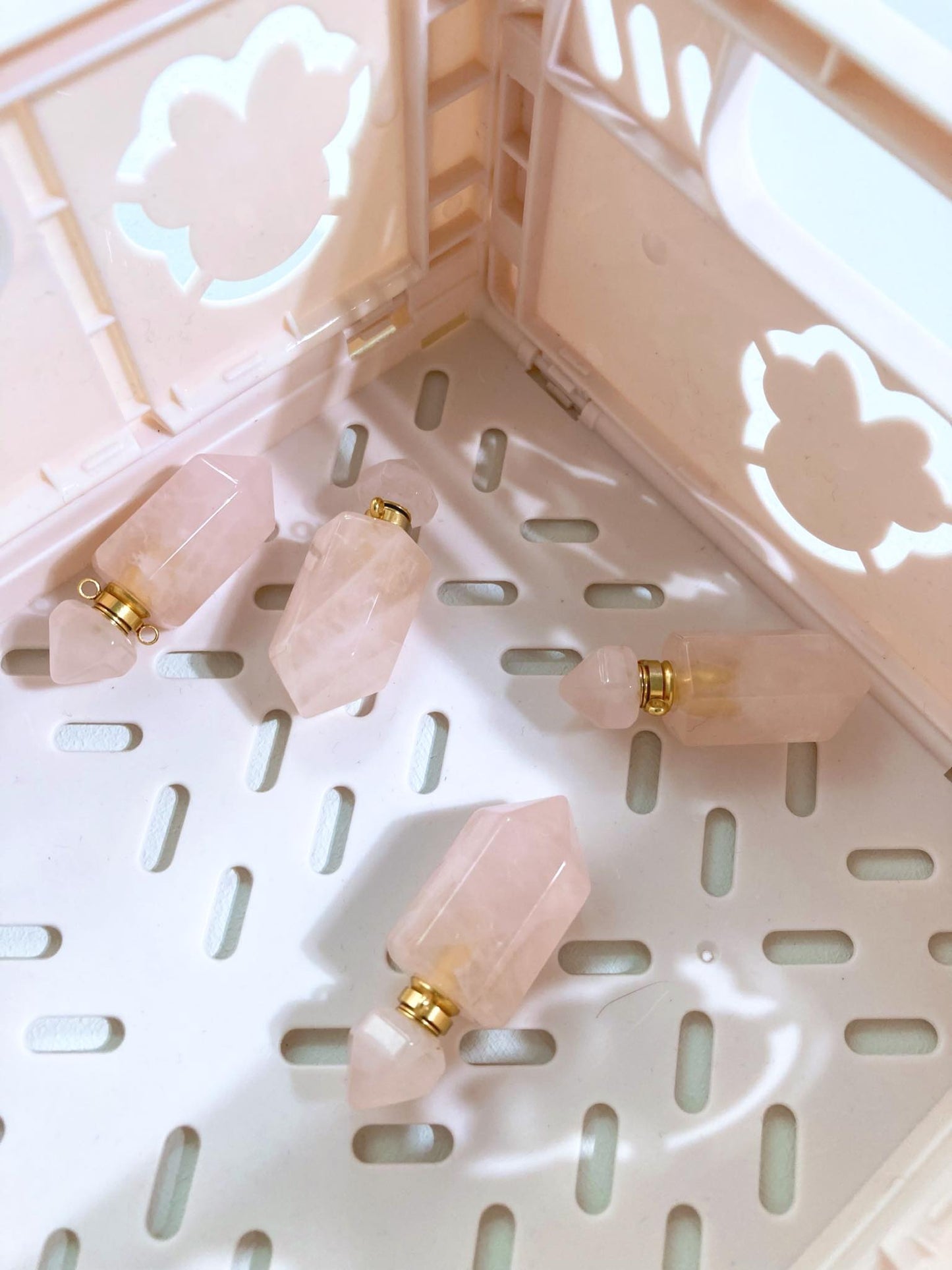 Mini Rosenquarz Parfum Phiole Fläschchen