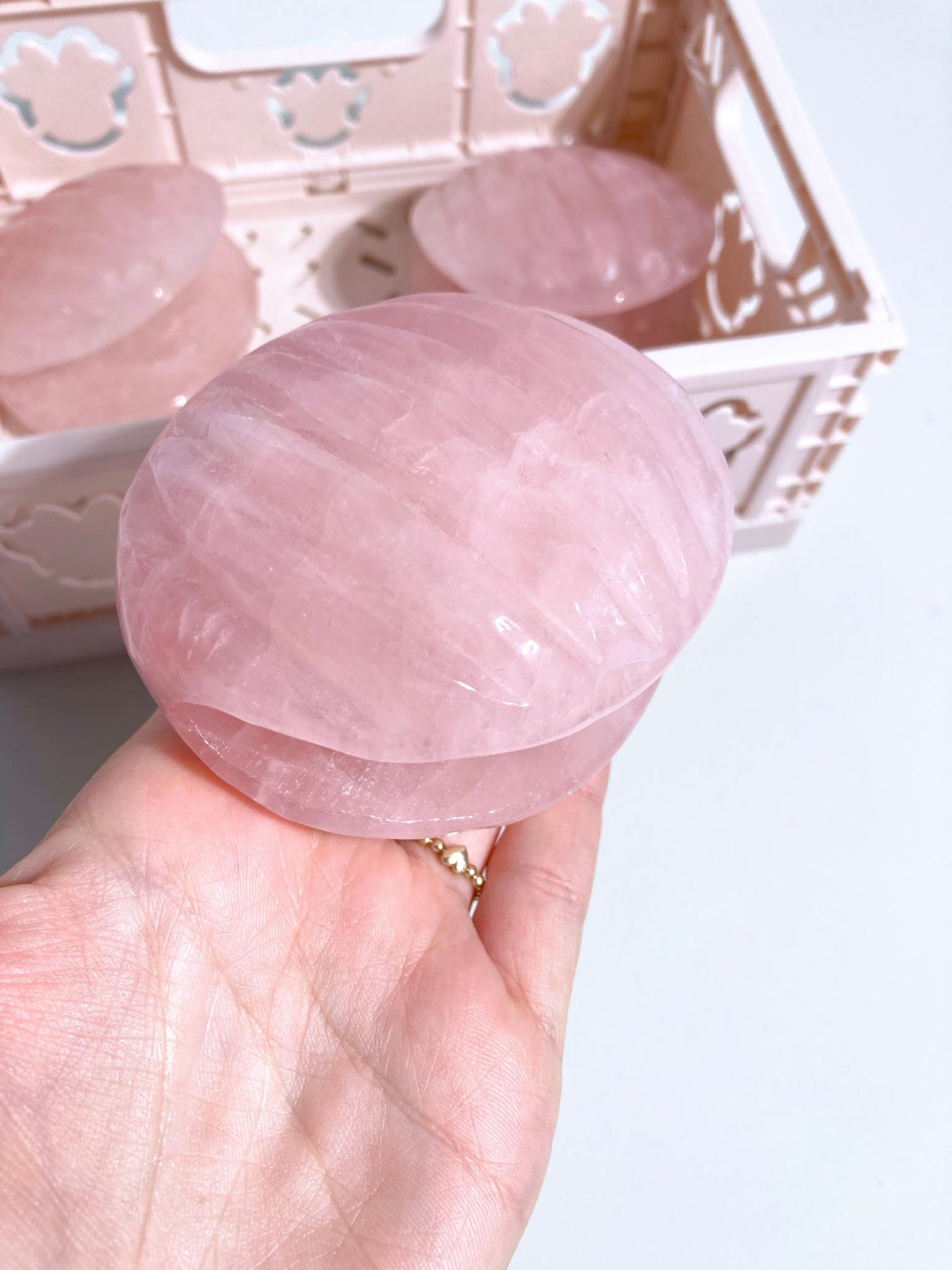 Muschel Rosenquarz Schale Shelly Muschel Schmuckschale . Rosequartz Shell bowl Carving - Hand Carving